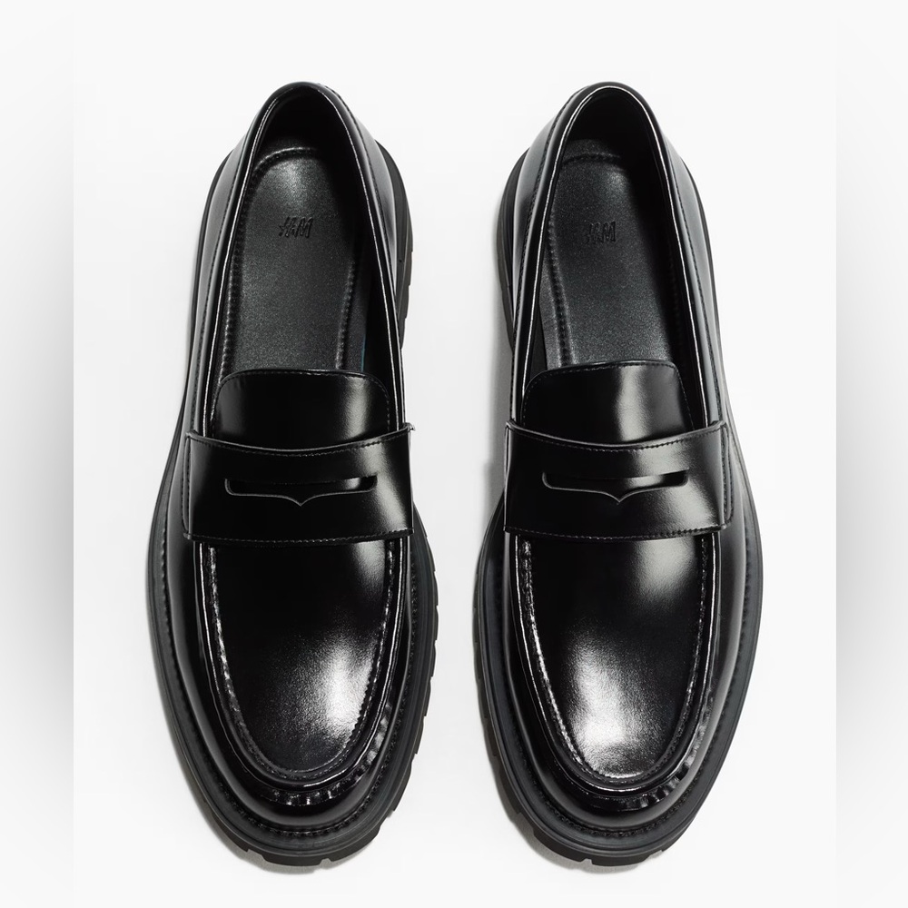 H&M Black Faux Leather Oxford Loafers Chunky Sole Size EU 38 US 7.5 GUC